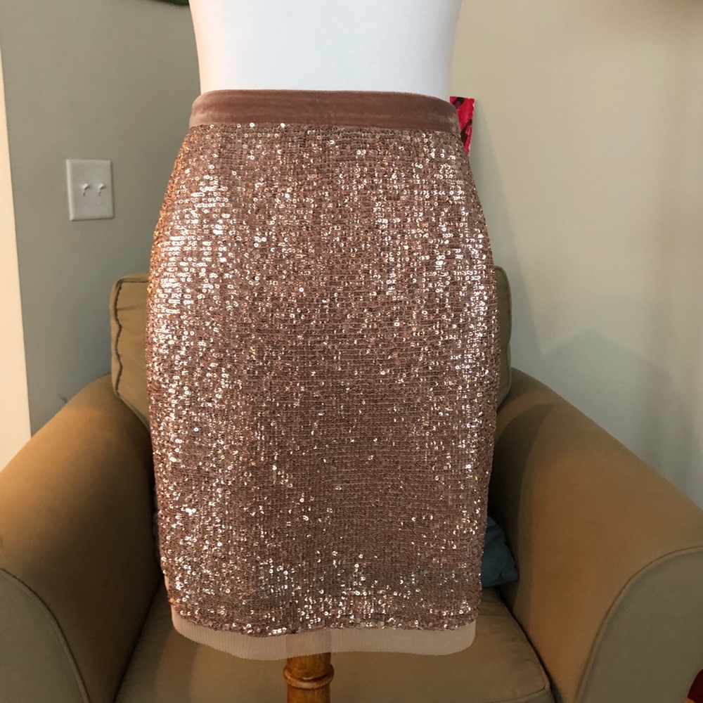 Free People Rose Gold Sequin Mini Skirt